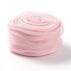 Pink Organza Ribbon, Wired Sheer Chiffon Ribbon, for Package Wrapping, Hair Bow Clips Accessories Making, Pink, 2-1/8 inch(55mm), about 37.18~38.28 yards(34~35m)/bag