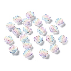 Colorful Tricolor Opaque Resin Cabochons, Rainbow Color Flower, Colorful, 10x10x4.5mm