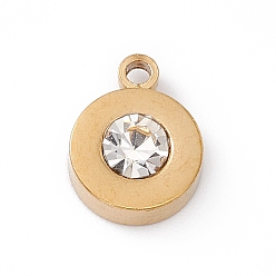 Crystal 304 Stainless Steel Pendants, with Rhinestone, Flat Round, Crystal, 10.5x8x3.5mm, Hole: 1.4mm