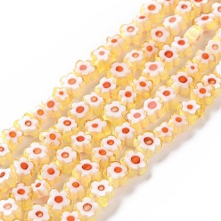 Jaune Champagne Main millefiori perles de verre brins, fleur, jaune champagne, 3.7~5.6x2.6mm, Trou: 1mm, Environ 88~110 pcs/chapelet, 15.75'' (40 cm)