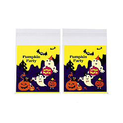 Yellow Halloween Theme Plastic Bakeware Bag, with Self-adhesive, for Chocolate, Candy, Cookies, Square, Yellow, 130x100x0.2mm, about 100pcs/bag