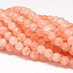 Light Salmon Synthetic Crackle Quartz Bead Strands, Round, Dyed, Frosted, Light Salmon, 8mm, Hole: 1mm, about 50pcs/strand, 15.75 inch