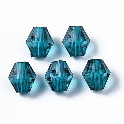 Bleu Vert Perles acryliques transparentes, Toupie, sarcelle, 6x5.5mm, Trou: 1.5mm, environ6120 pcs / 500 g