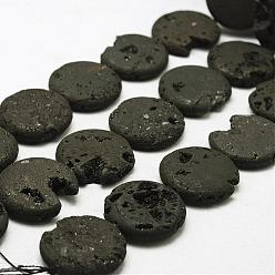 Negro Plateado Hebras de cuentas de cristal de geoda druzy electrochapadas, plano y redondo, teñido, negro chapado, 30x7~8 mm, agujero: 2 mm, sobre 7 unidades / cadena, 8.26 pulgada (21 cm)