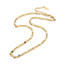 Oro Chapado en iones (ip) 304 collar de cadenas figaro de acero inoxidable con diamantes de imitación para mujer, dorado, 16.26 pulgada (41.3 cm)
