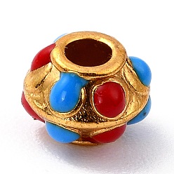 Rouge Des perles d'émail en alliage, plaqué longue durée, rondelle, réel 18 k plaqué or, rouge, 7.5x5.5mm, Trou: 3mm