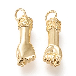 Золотой Латунные подвески, с прыжковых колец, долговечный, кулак, золотые, 20x6.5x5 мм, отверстие : 3.5 мм