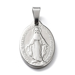 Stainless Steel Color 304 Stainless Steel Pendants, Oval with Virgin Mary, Stainless Steel Color, 25x16x3mm, Hole: 3.5x7mm