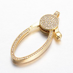 Golden Oval Brass Micro Pave Cubic Zirconia Lobster Claw Clasps, Golden, 43.5x18x5mm, Hole: 3mm