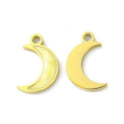 Golden Ion Plating(IP) 304 Stainless Steel Manual Polishing Charms, with Enamel, Moon, Golden, 11x7.5x1.5mm, Hole: 1.4mm