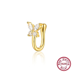 Настоящее золото 18K Женские серьги-каффы в форме бабочки с кубическим цирконием, 925 ювелирные изделия из стерлингового серебра, реальный 18 k позолоченный, 12x7x7 мм