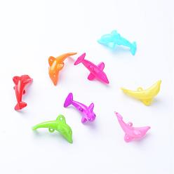 Mixed Color Opaque Acrylic Pendants, Dolphin, Mixed Color, 24x44.5x24.5mm, Hole: 2mm, about 149pcs/500g