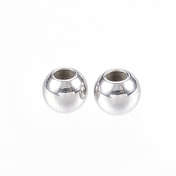 Color de Acero Inoxidable 304 de acero inoxidable perlas espaciadoras, rondo, color acero inoxidable, 3x2 mm, agujero: 1 mm
