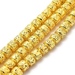 Golden Plated Electroplated Natural Lava Rock Beads Strands, Rondelle, Golden Plated, 6x7mm, Hole: 1mm, about 67~68pcs/strand, 15.35~15.63 inch(39~39.7cm)