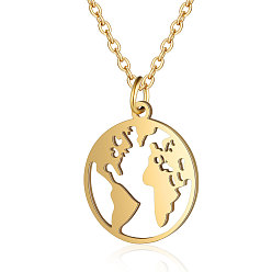 Golden 201 Stainless Steel Pendant Necklaces, with Cable Chains, Earth, Golden, 15.7 inch(40cm), 1.5mm, Pendant: 20x17.5x1mm