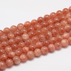 Salmon Natural Sunstone Beads Strands, Round, Salmon, 7mm, Hole: 0.8mm, about 54pcs/strand, 16 inch