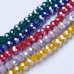 Color mezclado Abalorios de vidrio electrochapa, lustre de la perla chapado, facetados, Rondana plana, color mezclado, 6x5 mm, agujero: 1 mm, sobre 85~88 unidades / cadena, 16.1~16.5 pulgada (41~42 cm)