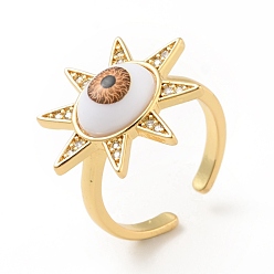 Perú Sol de zirconia cúbica con anillo abierto de mal de ojo con acrílico, joyas de latón chapado en oro real 18k para mujer, sin plomo y cadmio, Perú, tamaño de EE. UU. 6 1/4 (16.7 mm)