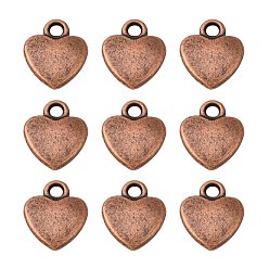 Red Copper Tibetan Style Alloy Charms, Red Copper, Lead Free and Cadmium Free, Heart, about 12mm long, 10mm wide, 2.5mm thick hole: 2mm