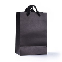Noir Sacs en papier kraft, sacs-cadeaux, sacs à provisions, avec poignées en cordon de coton, noir, 22x15x0.3 cm