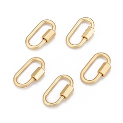Real 18K Gold Plated Brass Screw Carabiner Lock Charms, for Necklaces Making, Long-Lasting Plated, Oval, Matte, Real 18K Gold Plated, 20x10x1.9mm