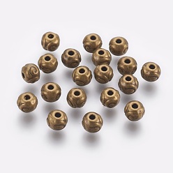 Antique Bronze Tibetan Style Alloy Beads, Round, Lead Free & Nickel Free & Cadmium Free, Antique Bronze, 5.5x4.5mm, Hole: 1mm