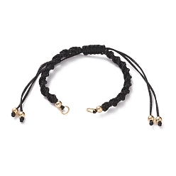 Noir Fabrication de bracelets en cordon tressé en polyester réglable, avec perles en laiton et 304 anneaux de saut en acier inoxydable, or, noir, longueur de chaîne unique: environ 5-1/2 pouces (14 cm)
