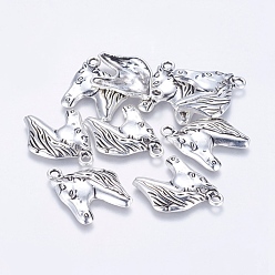 Antique Silver Alloy Pendants, Lead Free and Cadmium Free, Horse Head, Antique Silver, 25x20x3mm, Hole: 3mm