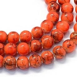 Naranja Oscura Vidrio pintado hornear hebras de perlas redondo, naranja oscuro, 8.5~9 mm, agujero: 1.5 mm, sobre 105 unidades / cadena, 31.8 pulgada