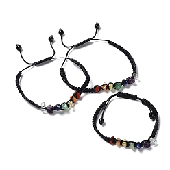 Pierre Mélangete Bracelets de perles tressées avec copeaux de pierres précieuses naturelles mélangées, bracelets réglables en cordon de nylon, 2-1/8~3 pouce (5.5~7.55 cm)