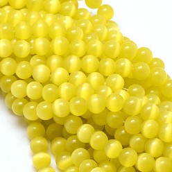 Amarillo Abalorios de vidrio de ojos de gato, rondo, amarillo, 10 mm, agujero: 1.5 mm, sobre 40 unidades / cadena, 15.5 pulgada