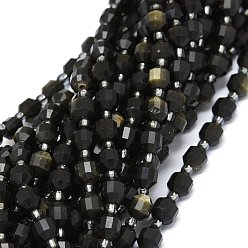 Golden Sheen Obsidian Natural Golden Sheen Obsidian, Beads Strands, with Seed Beads, Faceted, Bicone, Double Terminated Point Prism Beads, 5~7x6mm, Hole: 0.8mm, about 48pcs/strand, 15.55 inch(39.5cm)