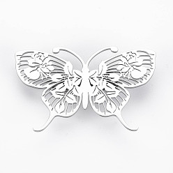 Stainless Steel Color Butterfly Brooch, 201 Stainless Steel Insect Lapel Pin for Backpack Clothes, Nickel Free & Lead Free, Stainless Steel Color, 33x54.5x7mm, Pin: 0.7mm