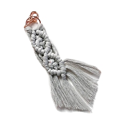 Light Grey Macrame Cotton Cord Woven Tassel Pendant Keychain, with Swivel Clasp, Light Grey, 20x2.5cm