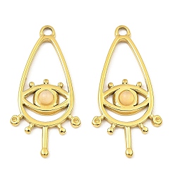 Rose Quartz Natural Rose Quartz Teardrop Pendants, Ion Plating(IP) 316 Stainless Steel Melting Eye Charms, Real 24K Gold Plated, 30.5x14.5x2.5mm, Hole: 1.8mm