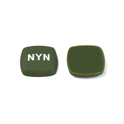 Dark Olive Green Acrylic Enamel Cabochons, Square with Word NYN, Dark Olive Green, 21x21x5mm
