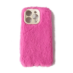 Deep Pink Warm Plush Mobile Phone Case for Women Girls, Plastic Winter Camera Protective Covers for iPhone14  , Deep Pink, 15.4x7.9x1.4cm