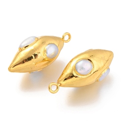 Blanc Pendentifs en perle naturelle, avec les accessoires en laiton dorés, riz, blanc, 36~37.5x15.5~17x15.5~17mm, Trou: 2.2mm