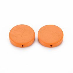 Dark Orange Natural Wooden Beads, Dyed, Flat Round, Dark Orange, 20x5mm, Hole: 1.4mm