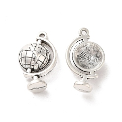 Antique Silver Tibetan Style Alloy Pendants, Globe Charm, Antique Silver, 21.5x13x5mm, Hole: 1.2mm, about 263pcs/500g