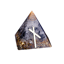 Rutilated Quartz Orgonite Pyramid Resin Display Decorations, with Brass Findings, Gold Foil and Natural Rutilated Quartz Chips Inside, for Home Office Desk, 50mm