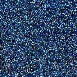 (RR339) Blue Lined Aqua AB Cuentas de rocailles redondas miyuki, granos de la semilla japonés, (rr 339) azul aguamarina ab, 11/0, 2x1.3 mm, Agujero: 0.8 mm, sobre 5500 unidades / 50 g