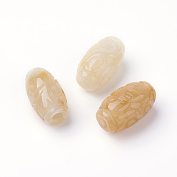 Myanmar Jade Perles européennes de jade birman / jade birman, Perles avec un grand trou   , teint, riz, 21.5x13mm, Trou: 4~5mm