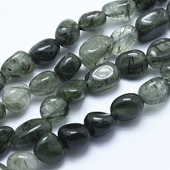 Quartz Rutilated Naturels verts quartz rutile brins de perles, nuggets, 6~8mm, Trou: 0.8mm, Environ 45~47 pcs/chapelet, 15.7 pouce (40 cm)