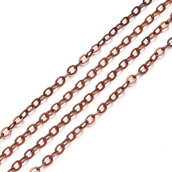 Red Copper Brass Cable Chains, Soldered, with Spool, Flat Oval, Red Copper, 3.2x2.5x0.4mm, Fit for 0.8x5mm Jump Rings, about 32.8 Feet(10m)/roll