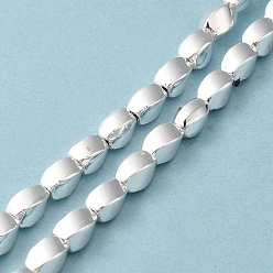 Silver Plated Electroplated Synthetic Non-magnetic Hematite Beads Strands, Twist Rectangle, Silver Plated, 7x4.5x4.5mm, Hole: 1.2mm, about 55pcs/strand, 16.14''(41cm)