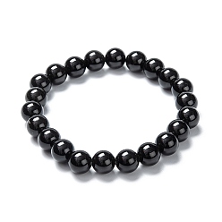 Obsidienne Bracelets de perles extensibles en obsidienne naturelle, ronde, diamètre intérieur: 2-1/8 pouce (5.5 cm), perles: 8~9 mm