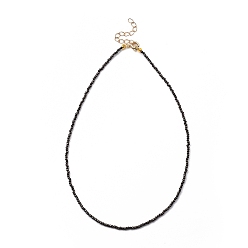 Black Faceted Rondelle Glass Beaded Necklaces, with Golden Plated Brass Spring Ring Clasps, Black, 14.37 inch(36.5cm)