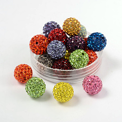 Mixed Color Grade A Rhinestone Pave Disco Ball Beads, for Unisex Jewelry Making, Round, Mixed Color, PP13(1.9~2mm), 14mm, Hole: 1.5mm