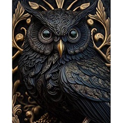 Black DIY Owl Diamond Painting Kit, Including Resin Rhinestones Bag, Diamond Sticky Pen, Tray Plate and Glue Clay, Black, 400x300mm